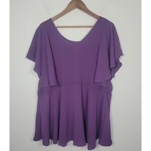 NWT City Chic Womens L Purple Blouse Flutter Sleeve Romantic Mood Top